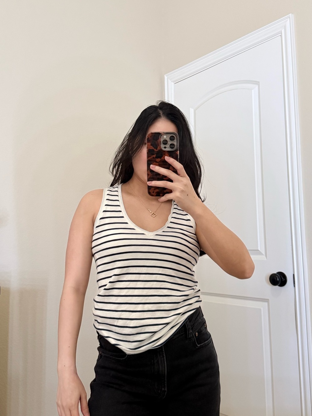 J. Crew Black & White Striped V-Neck Tank